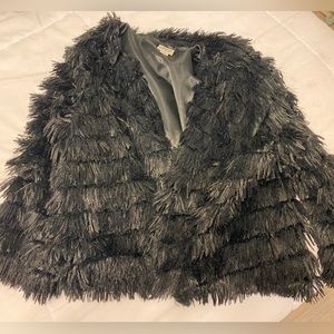 Fluffy black shaggy night out jacket
